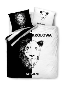 Pościel bawełniana 160x200 Panelove Lew i lwica, biało-czarna, król i królowa