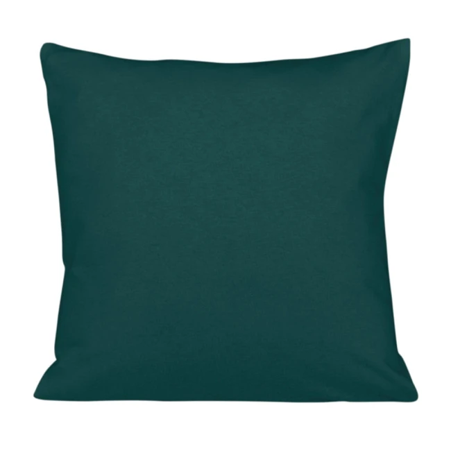 Poszewka jersey 40x40 w kolorze zieleni butelkowej, wykonana z miękkiego materiału, leżąca na jednolitym tle. Prosty, gładki dizajn bez wzorów ani napisów, idealna do dekoracji wnętrza. Zmiękczona faktura, brak widocznych zamków lub guzików.