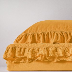 Pościel bawełniana z falbanką 160x200 Stonewashed Exclusive, Limonade, żółta
