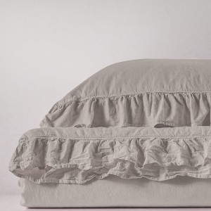 Pościel bawełniana z falbanką 160x200 Stonewashed Exclusive, Natural Cream, kremowa
