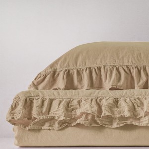 Pościel bawełniana z falbanką 220x200 Stonewashed Exclusive, Akdeniz Beige, beżowa