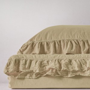 Pościel bawełniana z falbanką 220x200 Stonewashed Exclusive, Akdeniz Cream, kremowa