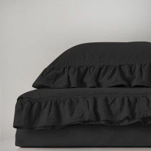 Pościel bawełniana z falbanką 220x200 Stonewashed Exclusive, Black, czarna