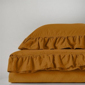 Pościel bawełniana z falbanką 220x200 Stonewashed Exclusive, Mustard, żółta