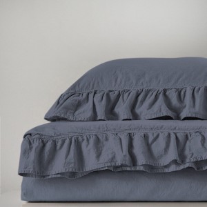 Pościel bawełniana z falbanką 220x200 Stonewashed Exclusive, Natural Grey, szara
