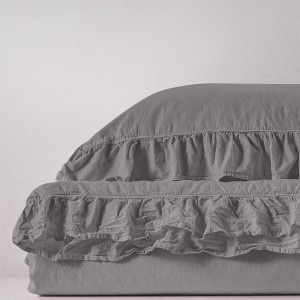 Pościel bawełniana z falbanką 220x200 Stonewashed Exclusive, Opal Grey, szara