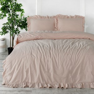 Komplet poszewek bawełnianych z falbanką 2x40x40 cm Stonewashed Exclusive Camello Roses, różowa