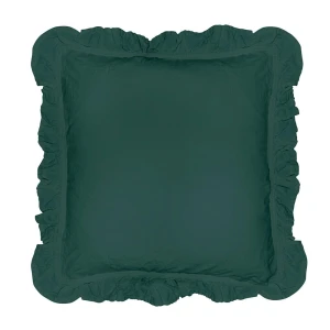 Komplet poszewek bawełnianych z falbanką 2x40x40 cm Stonewashed Exclusive Dark Green, butelkowa zieleń