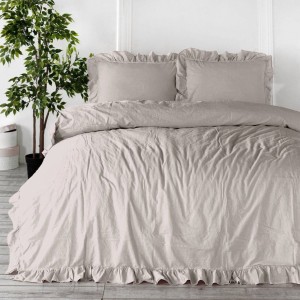 Komplet poszewek bawełnianych z falbanką 2x40x40 cm Stonewashed Exclusive Natural Cream, kremowa