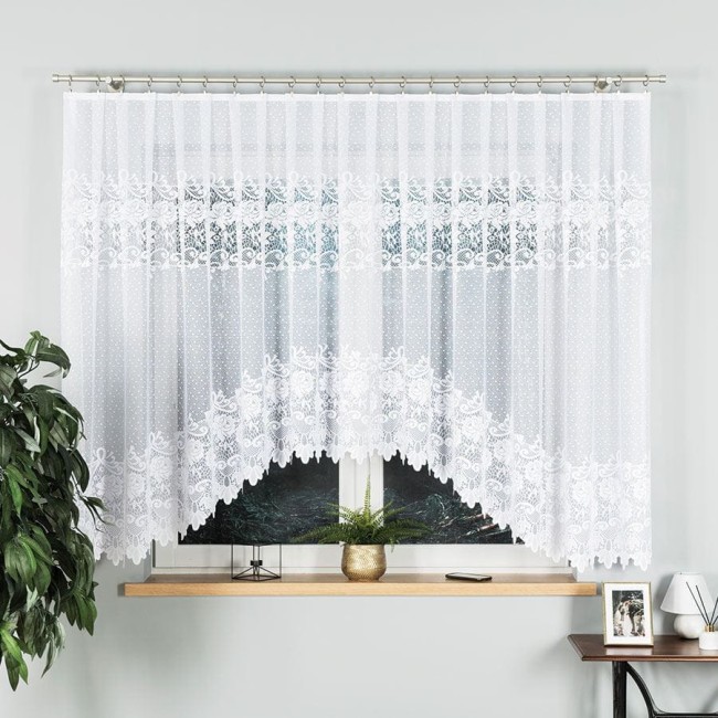  Delikatna biała żakardowa firana w kwiaty 400x160 cm 