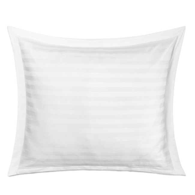 Poduszka biała w rozmiarze 70x80 cm, wykonana z miękkiej satyny bambusowej z cienkimi, poziomymi paskami. Produkt leży na jednolitym tle, w frontalnym ujęciu, ukazując delikatną teksturę materiału i estetyczne wykończenie.