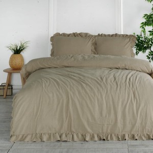 Komplet poszewek bawełnianych z falbanką 2x40x40 cm Stonewashed Exclusive Oxfordtan, szara