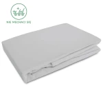 Prześcieradło flanelowe z gumką w kolorze jasno szarym, o wymiarach 200x220 cm, złożone i leżące na płaskiej powierzchni. Materiał o gramaturze 160 g/m2, gładka tekstura bez widocznych wzorów lub logo. Tło białe.