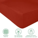 Prześcieradło frotte z gumką 160x200 w kolorze bordo, wykonane z materiału frotte (82% bawełna, 18% poliester). Widok z boku, ukazujący gładką, teksturowaną powierzchnię. Elementy graficzne: informacje o składzie i gramaturze.