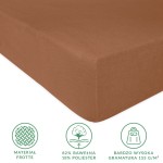 Prześcieradło frotte z gumką 160x200 w kolorze czekoladowym, leżące na płaskiej powierzchni. Widoczna tekstura frotte oraz gumka zapewniająca idealne dopasowanie.