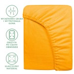 Prześcieradło frotte z gumką 160x200 w kolorze żółtym, leżące na płaskiej powierzchni, z wyraźnie widoczną gumką na obwodzie. Materiał ma miękką, teksturowaną powierzchnię.