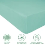 Prześcieradło frotte z gumką 180x200 w jasnym turkusie, leżące na płasko. Wykonane z 82% bawełny i 18% poliestru, o wysokiej gramaturze 155 g/m². Widoczne szczegóły materiału i tekstura. Brak innych akcesoriów w tle.