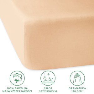 Prześcieradło satynowe z gumką 180x200 kolor Jasny beż