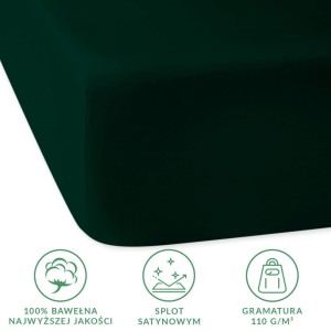 Prześcieradło satynowe z gumką 200x220 kolor butelkowa zieleń