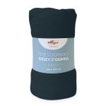 Prześcieradło jersey z gumką w ciemnym granacie, rozmiar 160x200 cm. Produkt złożony, widoczna etykieta z napisem „Prześcieradło jersey z gumką Basic” oraz logo DARYmex. Tło jednolite, podkreślające kolor materiału.