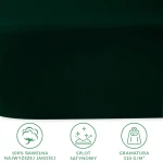 Prześcieradło satynowe bez gumki w kolorze butelkowej zieleni, wykonane z 100% bawełny o gramaturze 110 g/m². Ułożone poziomo, widoczne detale: personalizacja w postaci wzorów oraz symbole materiału i specyfikacji. Tło proste, jednolite.