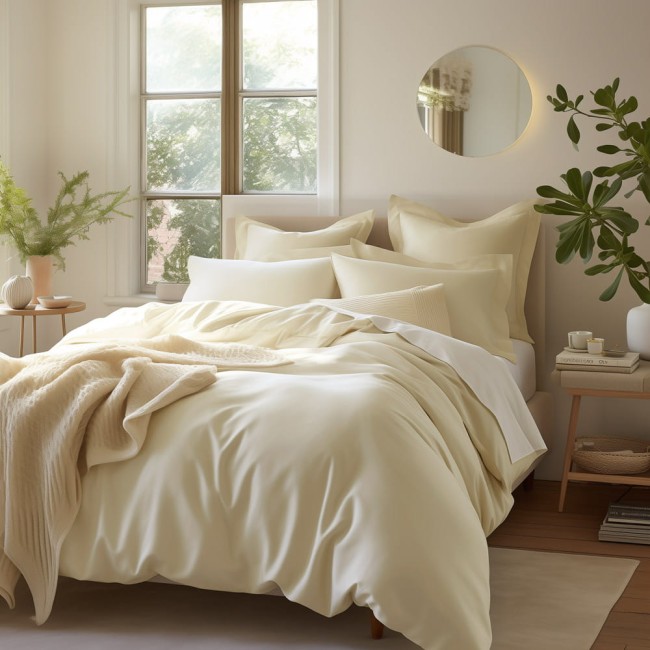  Ładna, elegancka, jednokolorowa, kremowa pościel satynowa 180x200 cm 