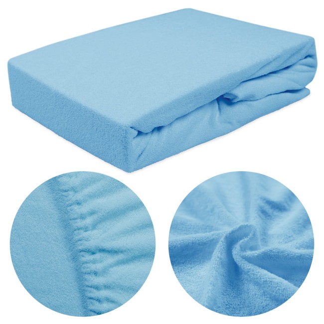  Niebieskie klasyczne malutkie wygodne gładkie prześcieradło frotte 200x220 cm z gumką 