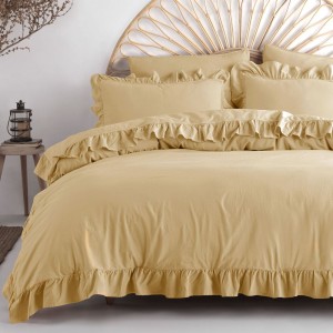 Pościel bawełniana z falbanką 220x200 Stonewashed Exclusive, Soybean, kremowa