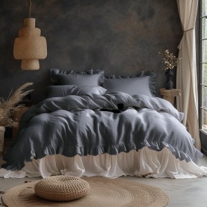Komplet poszewek bawełnianych z falbanką 2x40x40 cm Stonewashed Exclusive Natural Grey, szara