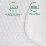 Ochraniacz na materac 140x200 cm, pikowany, w kolorze białym. Warstwa górna: 90% Tencel, 10% Smartcel Sensitive, dolna: 100% poliuretan. Struktura w hexagonach, widoczne wykończenie brzegów. Idealny do ochrony materaca.