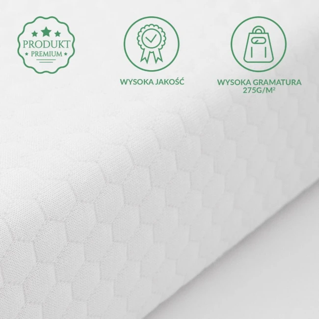 Ochraniacz na materac 110x200 pikowany SOFT-TOUCH w kolorze białym. Materiał z teksturą w drobne heksagony, wysokiej jakości, gramatura 275 g/m². Produkt premium, idealny do ochrony materaca.
