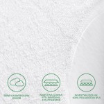 Ochraniacz na materac 80x160 cm w kolorze białym, wykonany z górnej warstwy z 67% bawełny i 33% poliestru oraz dolnej warstwy z 100% poliuretanu. Prezentowany w zbliżeniu na teksturę materiału oraz detale wykończenia.