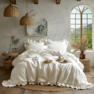 Komplet poszewek bawełnianych z falbanką 2x40x40 cm Stonewashed Exclusive Snow White, biała