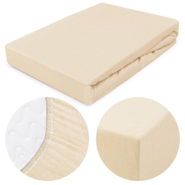  Delikatne miękkie wytrzymałe jasnobeżowe prześcieradło jersey 180x200 cm z gumką 