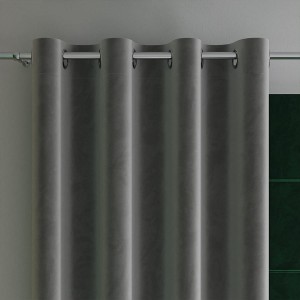 Zasłona gotowa welwetowa 140x260 cm na przelotkach z miękkiej tkaniny Velvi, ciemno szara