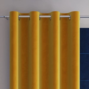 Zasłona gotowa welwetowa 140x260 cm na przelotkach z miękkiej tkaniny Velvi, żółta, szafranowa