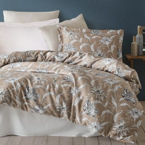 Pościel satyna bawełniana 160x200 Luxury Premium Vitale brązowa w kwiaty