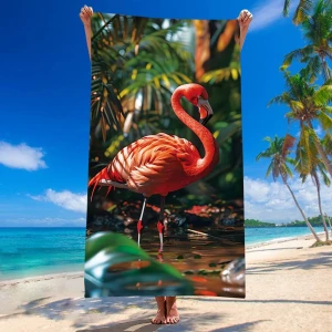 Ręcznik plażowy 100x180 Flaming szybkoschnący z mikrofibry duży różowy