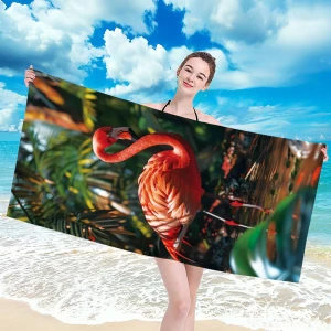 Ręcznik plażowy 100x180 Flaming szybkoschnący z mikrofibry duży różowy