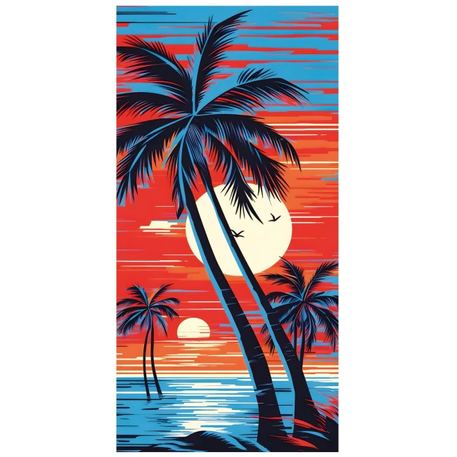 Ręcznik plażowy 100x180 Palmy szybkoschnący z mikrofibry duży pomarańczowy