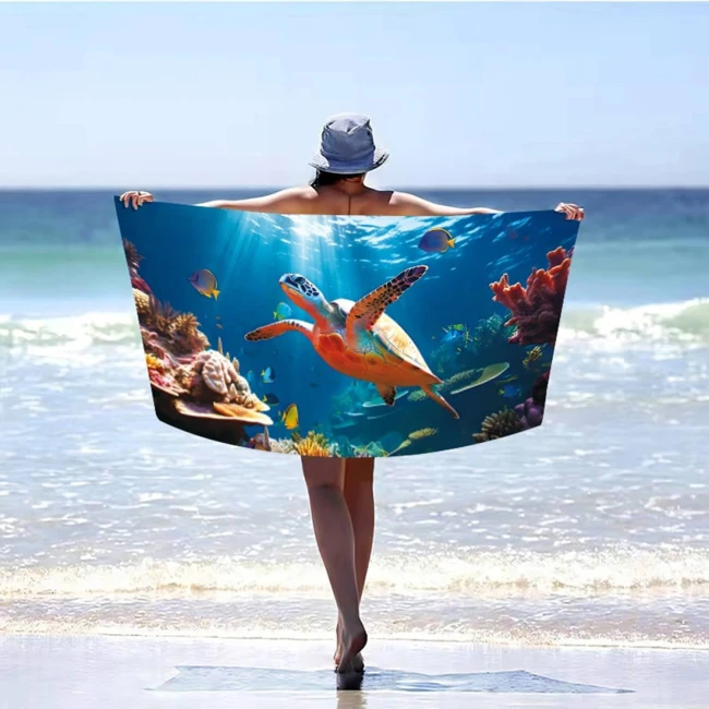 Ręcznik plażowy 100x180 Żółw w oceanie szybkoschnący z mikrofibry duży