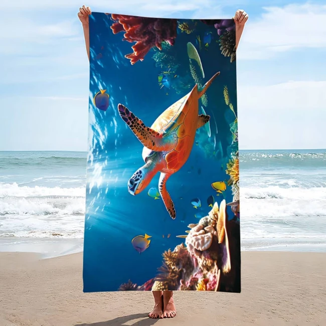 Ręcznik plażowy 100x180 Żółw w oceanie szybkoschnący z mikrofibry duży