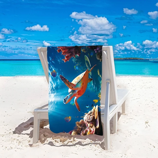 Ręcznik plażowy 100x180 Żółw w oceanie szybkoschnący z mikrofibry duży