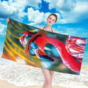 Ręcznik plażowy 100x180 Flaming w okularach szybkoschnący z mikrofibry duży różowy