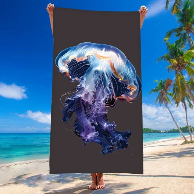  Bardzo duży, szybkoschnący, plażowy ręcznik z mikrofibry, w meduzę w rozmiarze 100x180 cm 