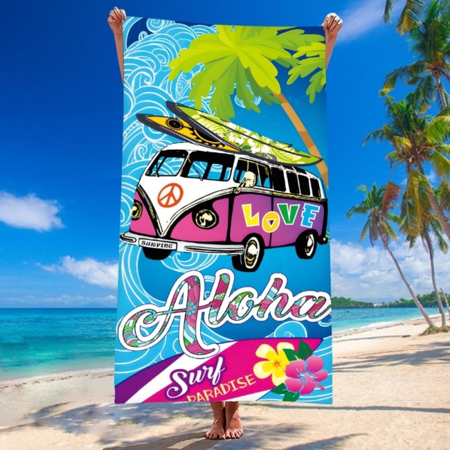  Bardzo duży, szybkoschnący, plażowy ręcznik z mikrofibry, z napisem ALOHA LOVE w rozmiarze 100x180 cm 
