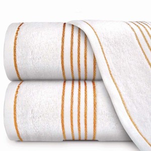 Ręcznik kąpielowy 70x140 cm bawełniany kolor biały z bordiurą w złote paski 500 g/m2 TIWANO