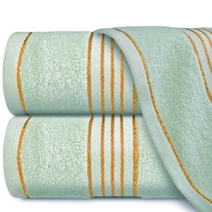 Ręcznik kąpielowy 70x140 cm bawełniany kolor zielony z bordiurą w złote paski 500 g/m2 TIWANO