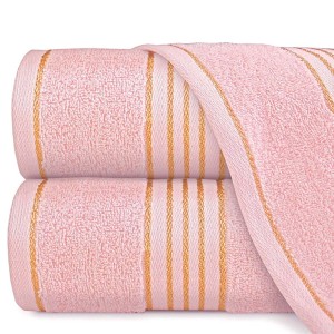 Ręcznik kąpielowy 50x90 cm bawełniany kolor jasny różowy z bordiurą w złote paski 500 g/m2 TIWANO