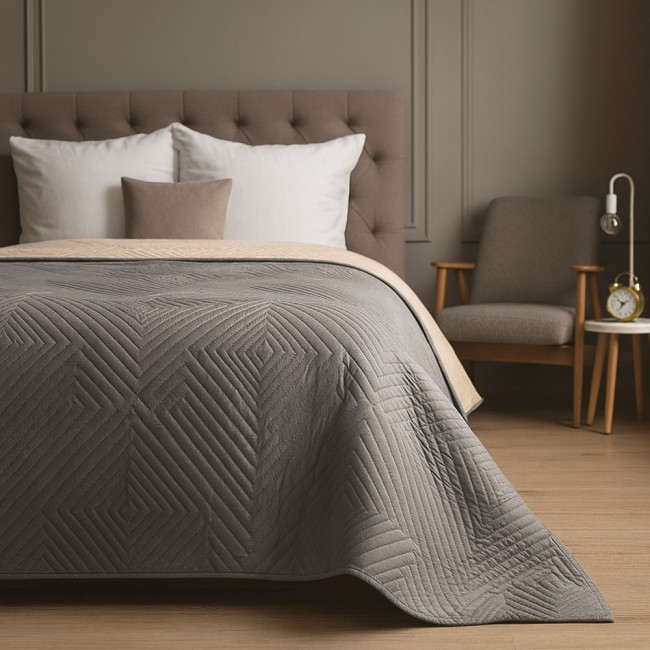  Dwustronna, delikatna w dotyku, narzuta w rozmiarze 170x210 cm w kolorze szary - ecru 